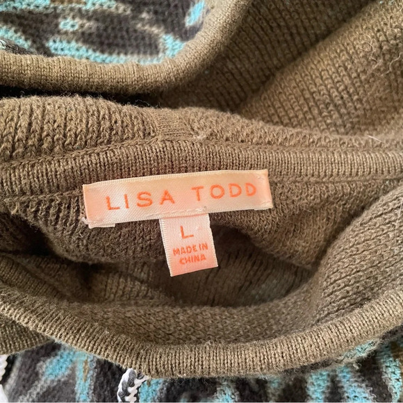 Lisa Todd Women's Blue Long Sleeve Animal-Print Hoodie Sweater Size L - Picture 5 of 10